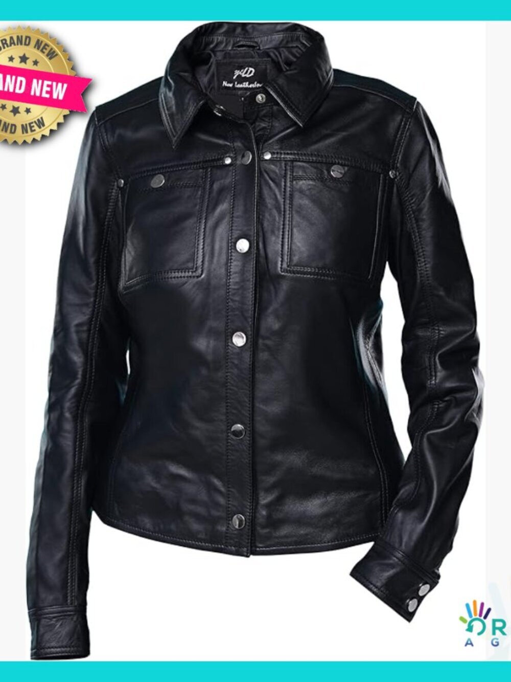 Lambskin Leather Shacket Button Front Aviator Style Chic Casual Elegant